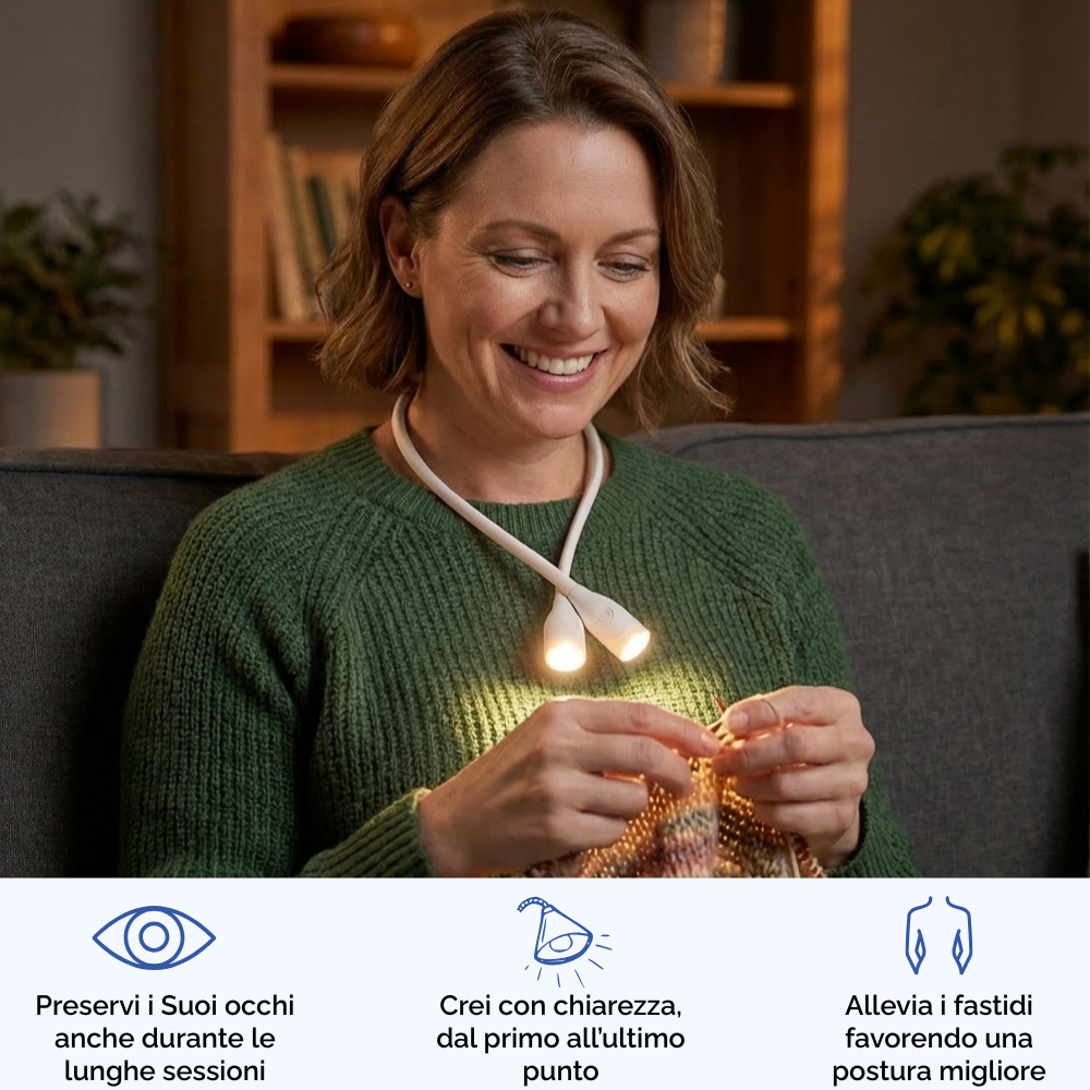 LumiAliria – Lampada da collo che illumina le Sue creazioni e allevia l’affaticamento degli occhi